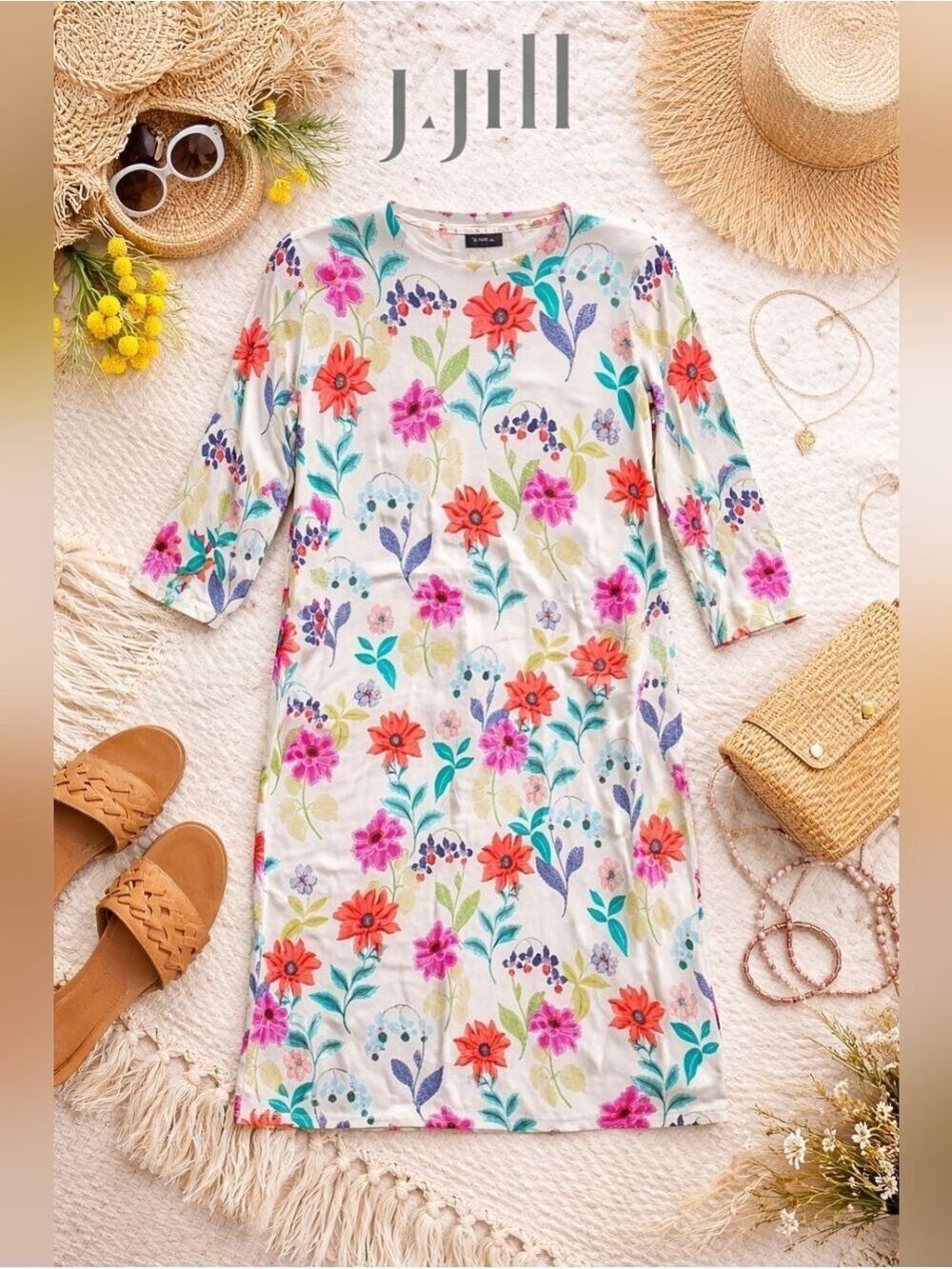 J. Jill Wearever Collection Floral Midi Dress Size Extra Small